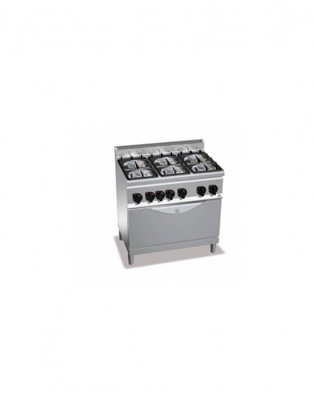 Cocina BERTOS de gas de 6 fuegos + Horno a gas GN 1/1