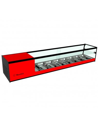 Vitrina de tapas refrigerada Movilfrit mod. CUB 8 2P, 2 pisos rojo