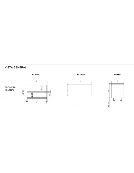 Mueble pasante abierto Eratos Mod. MNAP60-80C, encimera central