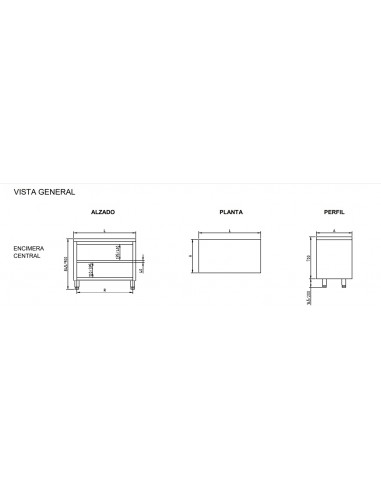 Mueble pasante abierto Eratos Mod. MNAP70-240C,...