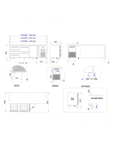 Mesa refrigerada Edenox Mod. MPS-200 HC PC, puerta cristal