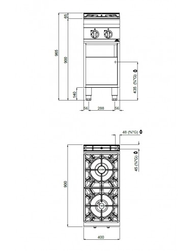 Cocina de 2 fuegos Bertos Mod. G9F2M, a gas