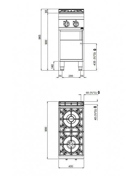 Cocina de 2 fuegos Bertos Mod. G9F2M, a gas
