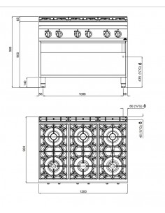 Cocina de 6 fuegos Bertos Mod. G9F6M, a gas 2