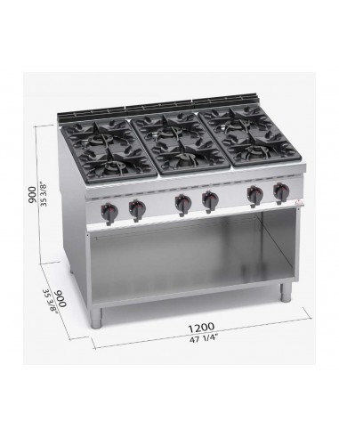 Cocina de 6 fuegos Bertos Mod. G9F6M, a gas