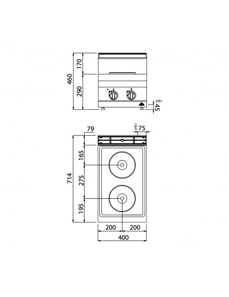 Cocina 2 fuegos Bertos Mod. E7P2B, electrica