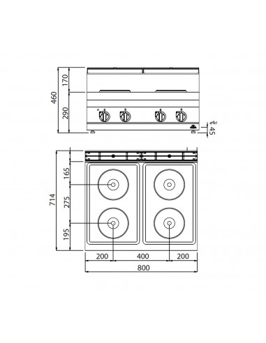 Cocina 4 fuegos Bertos Mod. E7P4B, electrica