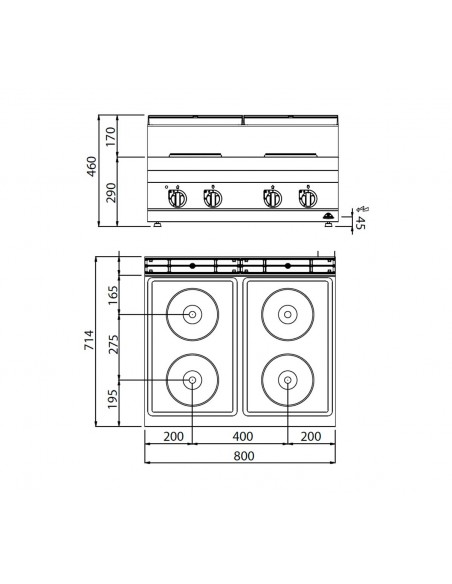Cocina 4 fuegos Bertos Mod. E7P4B, electrica