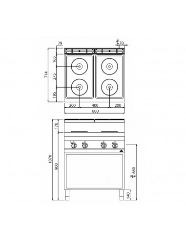 Cocina 4 fuegos Bertos Mod. E7P4M, electrica