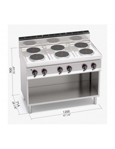 Cocina 6 fuegos Bertos Mod. E7P6M, electrica