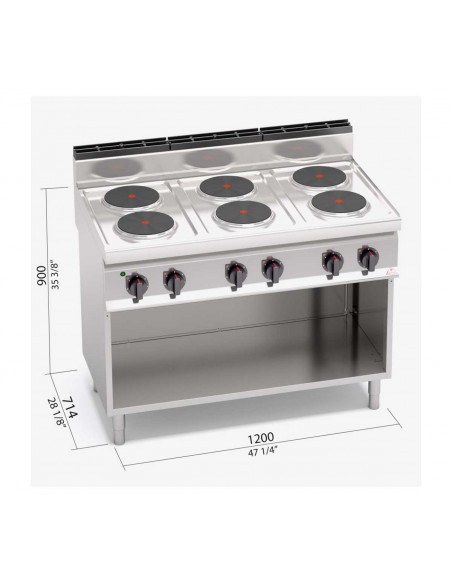 Cocina 6 fuegos Bertos Mod. E7P6M, electrica
