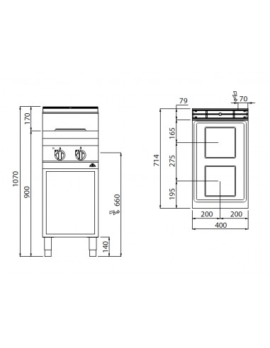 Cocina 2 fuegos Bertos Mod. E7PQ2M, electrica