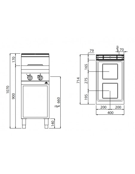 Cocina 2 fuegos Bertos Mod. E7PQ2M, electrica