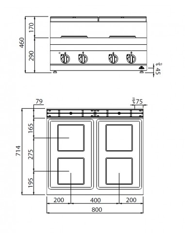 Cocina 4 fuegos Bertos Mod. E7PQ4B, electrica