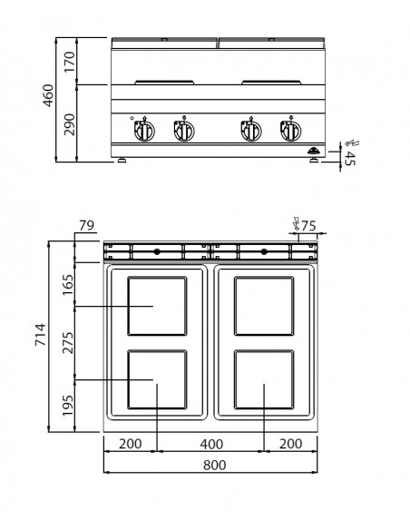 Cocina 4 fuegos Bertos Mod. E7PQ4B, electrica