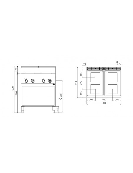 Cocina 4 fuegos Bertos Mod. E7PQ4M, electrica