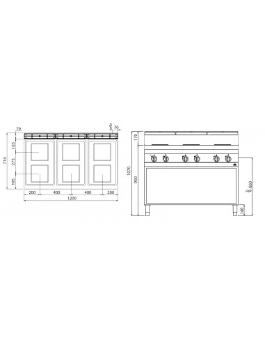 Cocina 6 fuegos Bertos Mod. E7PQ6M, electrica