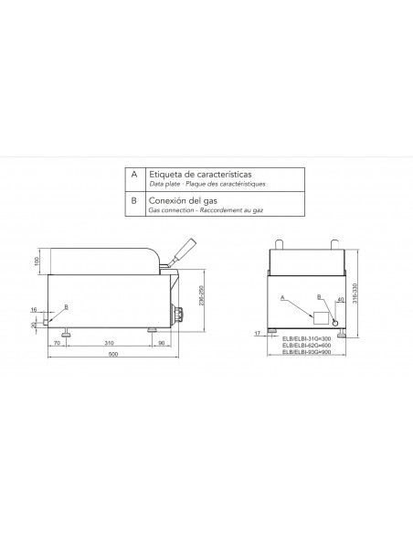 Barbacoa Mainho Mod. ELBI-62GN, rejilla de acero inoxidable a gas