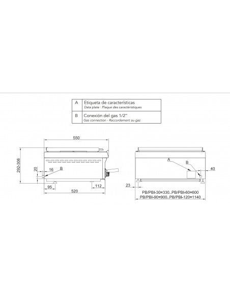 Barbacoa piedra volcanica Mainho Mod. PB-60, rejilla de acero pavonado a gas