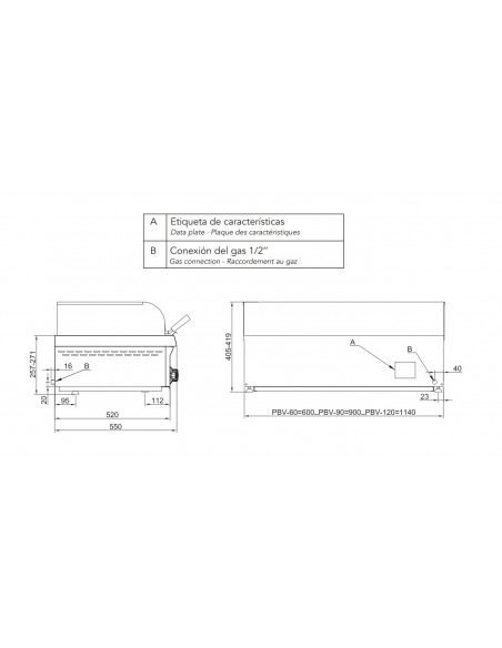 Parrilla vasca Mainho Mod. PBV-90, a gas
