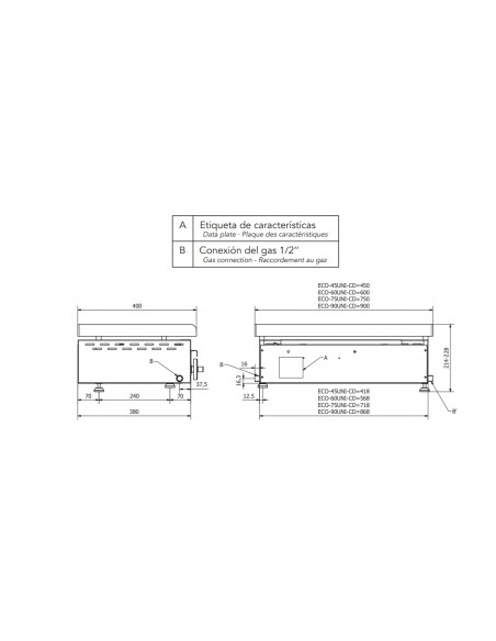 Plancha de Cromo duro Mainho Mod. ECO-60CD UNI, a gas