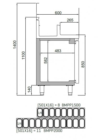 Mesa refrigerada de ensaladas Infrico Mod. BMPP 2000 EN