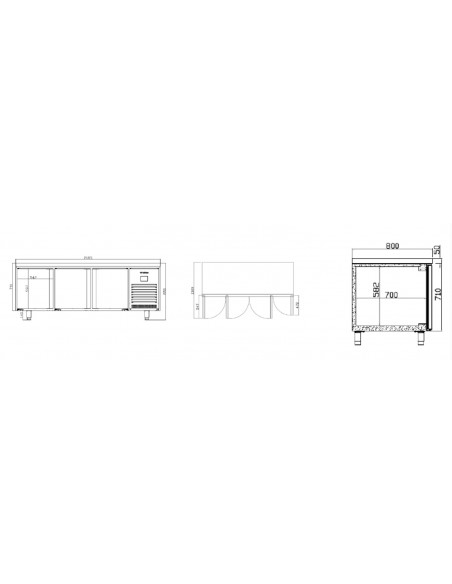 Mesa refrigerada central Infrico Mod. MR 2190 CR, con puertas de cristal
