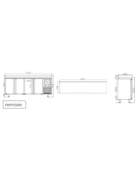 Frente mostrador refrigerado Infrico Mod. FMPP2500CR, con puertas de cristal