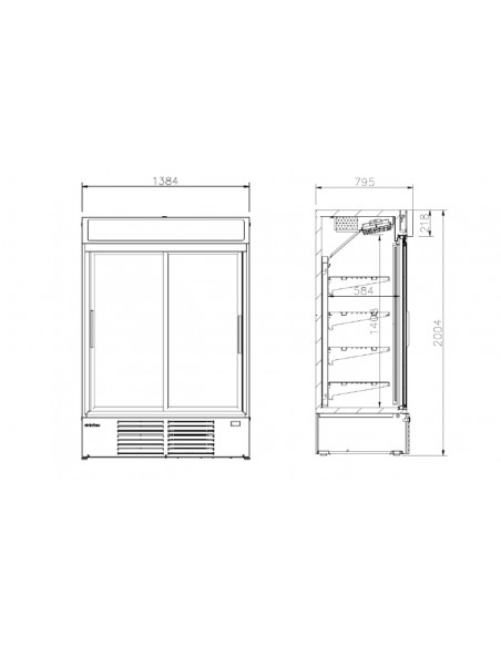Expositor refrigerado Infrico Mod. ERC 130, con puertas correderas