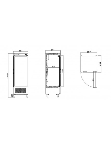 Armario expositor refrigerado Infrico Mod. AEX 500 T/F, con puerta de cristal
