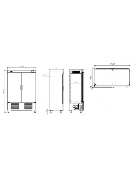 Armario expositor de congelacion Infrico Mod. AN 1002 BT CR, con puertas de cristal