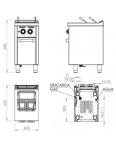 Cuecepastas con estante Fainca Hr Mod. CPG25L600E, a gas