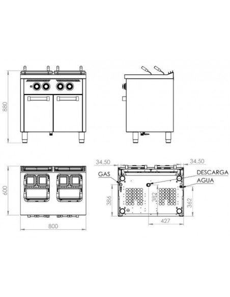 Cuecepastas con estante Fainca Hr Mod. CPG25L25L600E, a gas