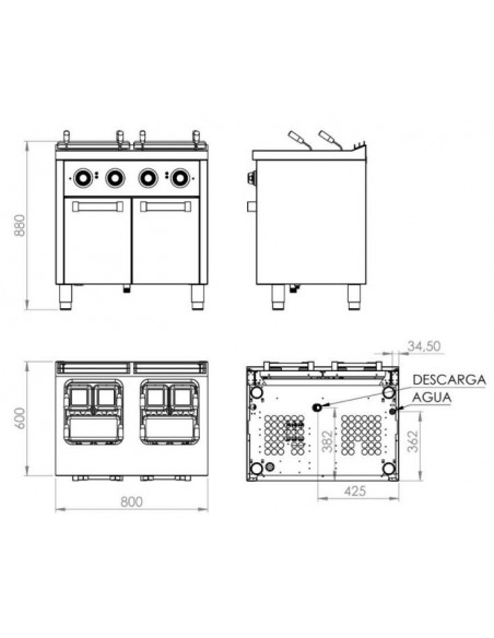 Cuecepastas con estante Fainca Hr Mod. CPE25L25L600E, electrico