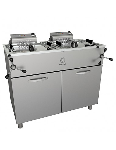 Freidora sobremesa con sistema de elevacion Movilfrit mod. FAH 35+35 400, trifasica con grifo