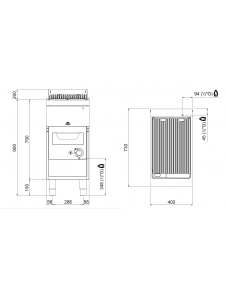 Parrilla con fondo de agua Bertos Mod. SG7WG40M, a gas