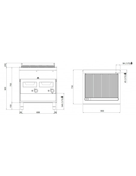 Parrilla con fondo de agua Bertos Mod. SG7WG80M, a gas
