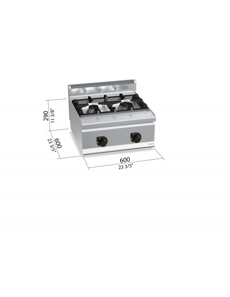 Cocina 2 fuegos de sobremesa Bertos Mod. G6F2BH6, a gas