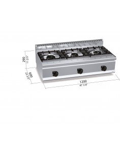 Cocina 3 fuegos de sobremesa Bertos Mod. G6F3BH12, a gas 2