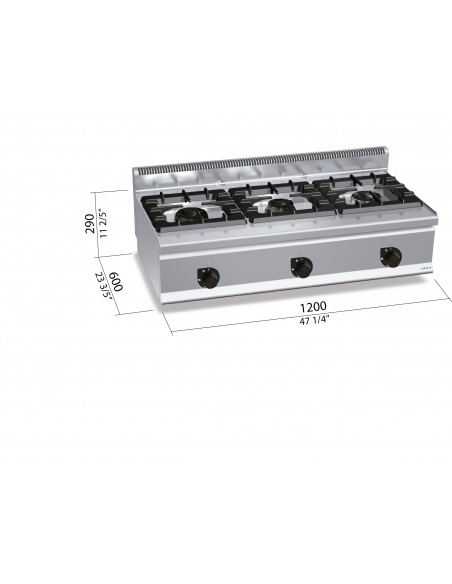Cocina 3 fuegos de sobremesa Bertos Mod. G6F3BH12, a gas