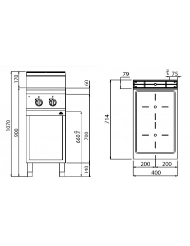 Cocina vitroceramica 2 fuegos Bertos Mod.E7P2M/VTR