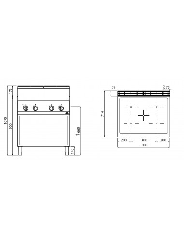 Cocina vitroceramica 4 fuegos Bertos Mod.E7P4M/VTR