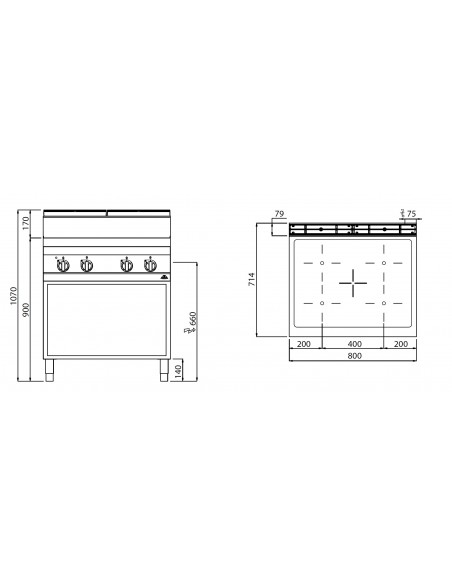 Cocina vitroceramica 4 fuegos Bertos Mod.E7P4M/VTR