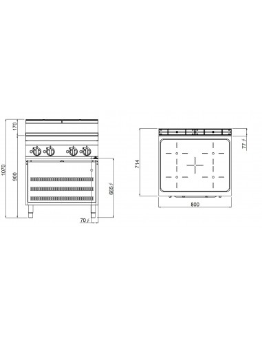 Cocina induccion 4 fuegos Bertos Mod.E7P4M/IND
