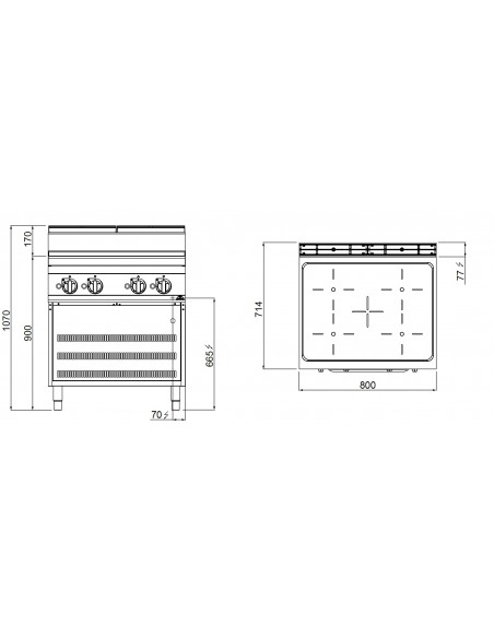 Cocina induccion 4 fuegos Bertos Mod.E7P4M/IND