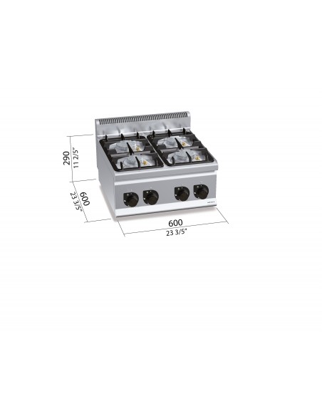 Cocina 4 fuegos de sobremesa Bertos Mod. G6F4BPW, a gas
