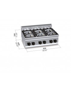 Cocina 6 fuegos de sobremesa Bertos Mod. G6F6BPW, a gas 2