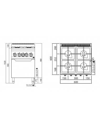 Cocina 4 fuegos con horno Bertos Mod....