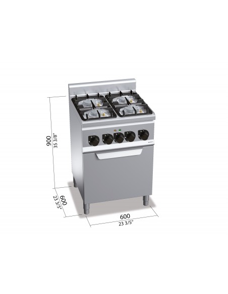 Cocina 4 fuegos con horno electronico Bertos Mod. G6F4PW+FE1, a gas