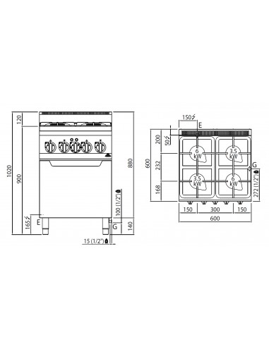 Cocina 4 fuegos con horno electronico Bertos...